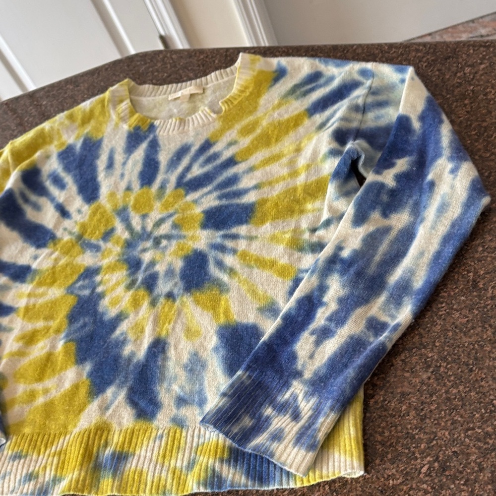 Lisa Todd Blue Yellow Tie-Dye 💯 CASHMERE Crewneck Sweater-S - Picture 4 of 10